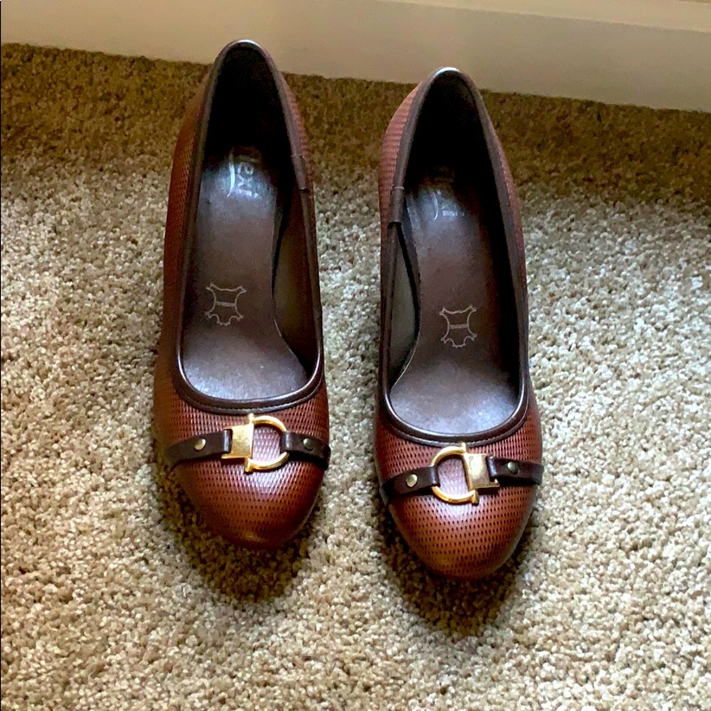 Brown leather platforms